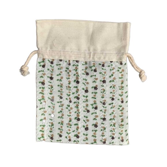12 Brown Floral Flower Patterned Cotton Fabric Gift Jewelry Bags Drawstring Cord - Picture 3 of 7